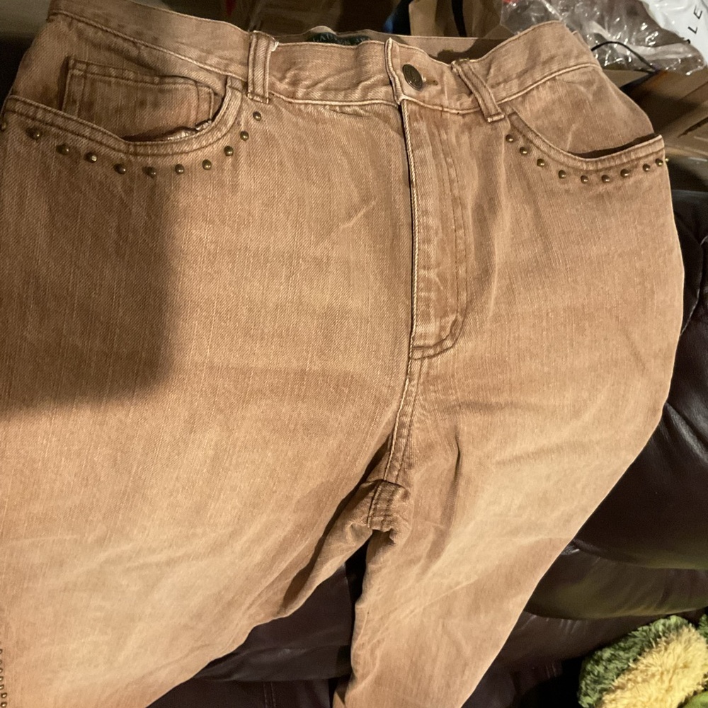 Ralph Lauren High Rise Tan Jeans with Studs